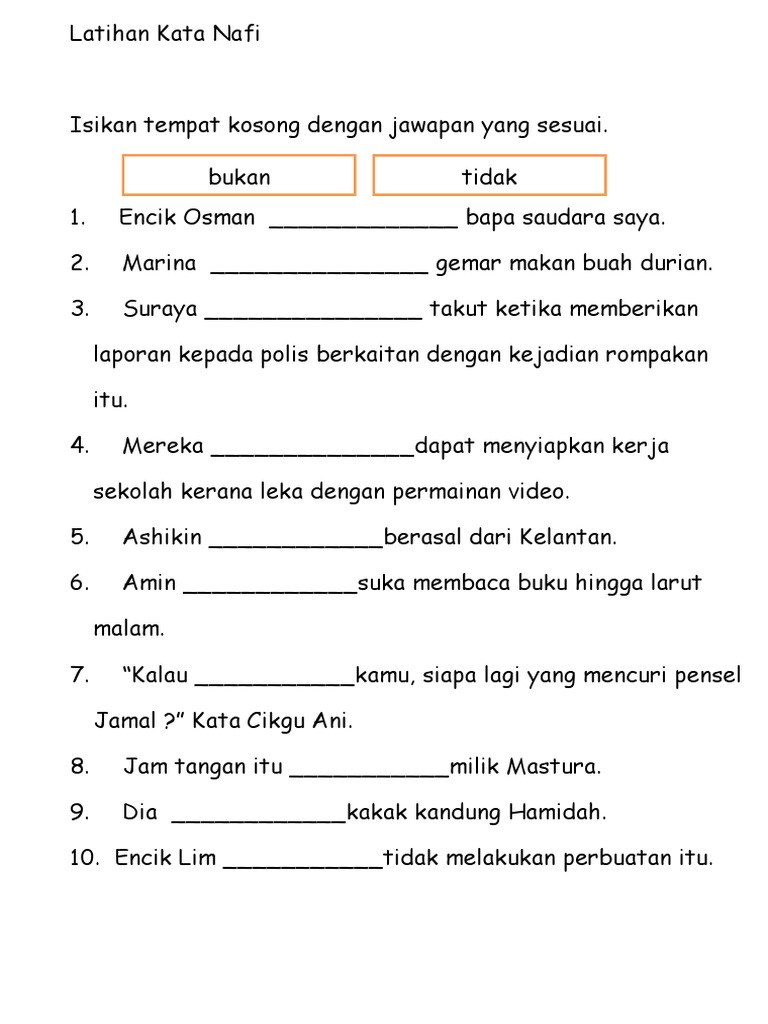 Latihan Tatabahasa Kata Nama Arah