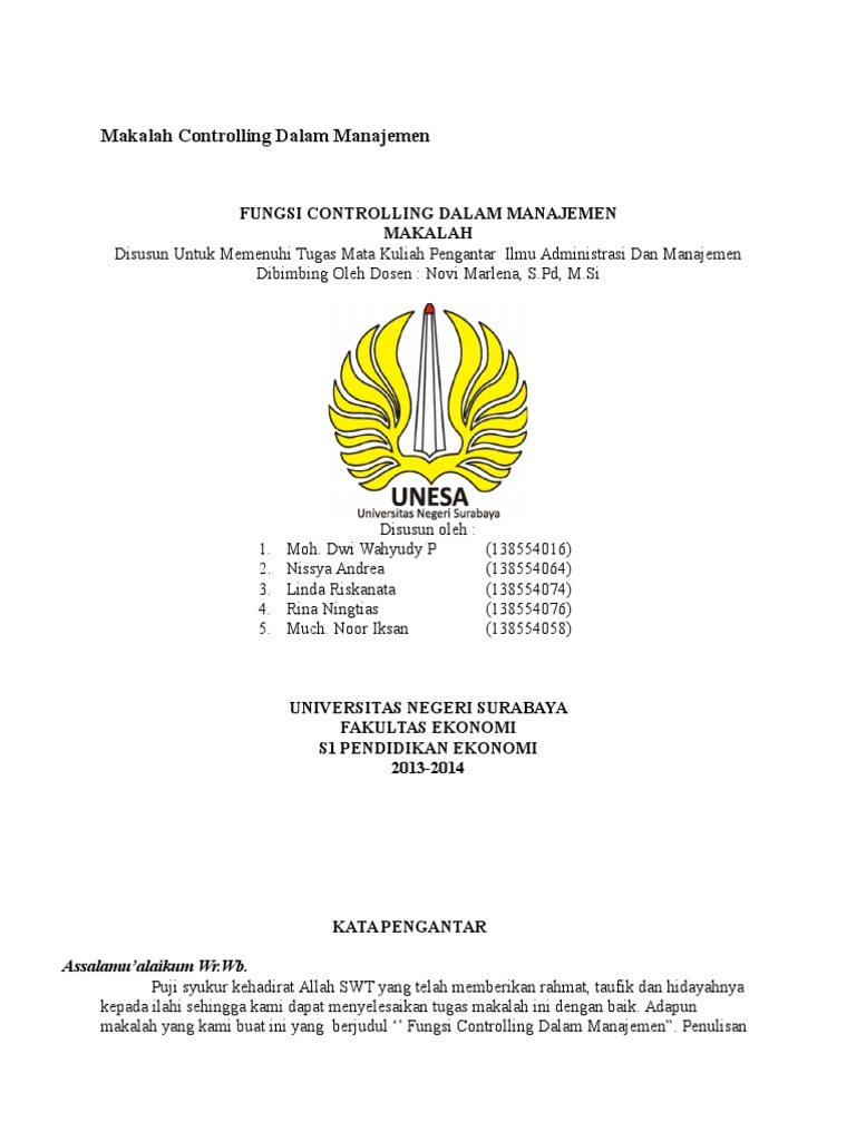 Makalah Fungsi Controlling Dalam Manajemen Docx