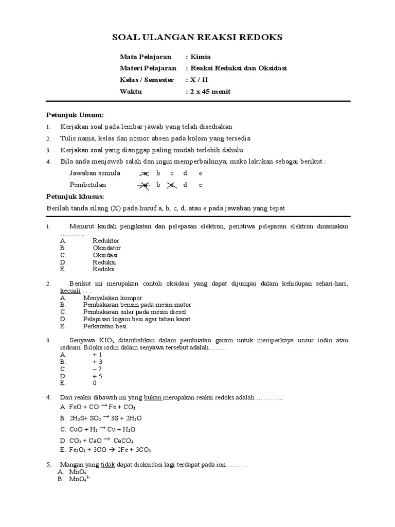Soal Instrumen Redoks