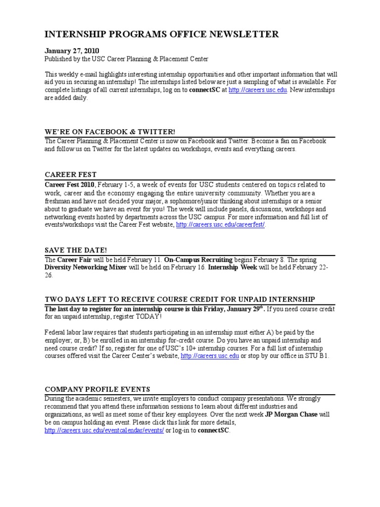 IPO Newsletter 1-27-10 | PDF | Ubs | Internship