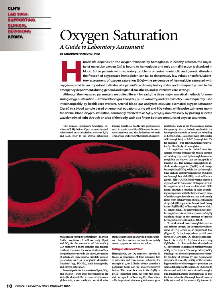 Oxygen Saturation Laboratory Assessment Hemoglobin Chemistry