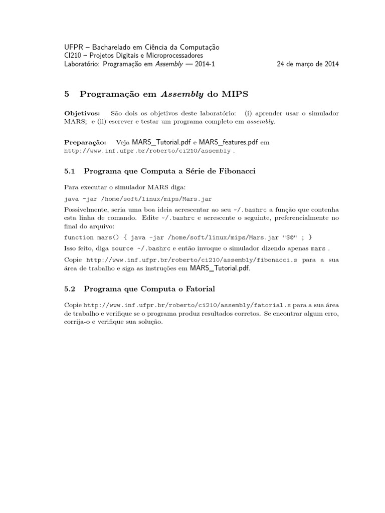 Programação em Assembly MIPS na UFPR | PDF | Linguagem Assembly ...