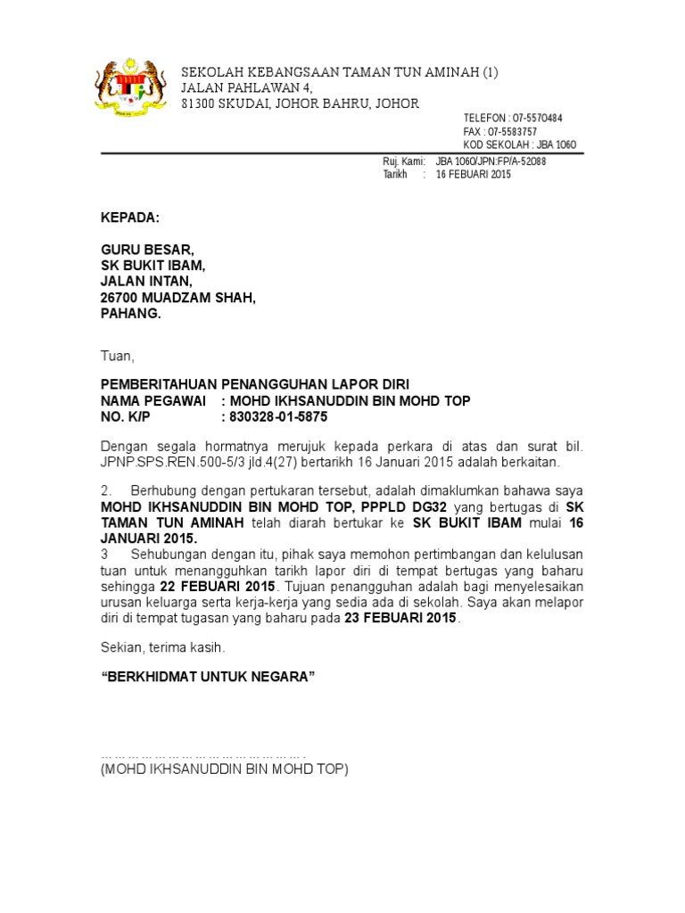 Contoh Surat Penangguhan Kontrak