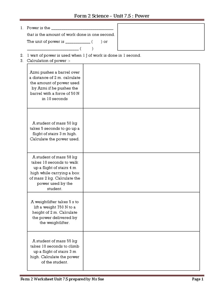 Form 2 Science - Unit 7.5: Power | PDF | Technology & Engineering