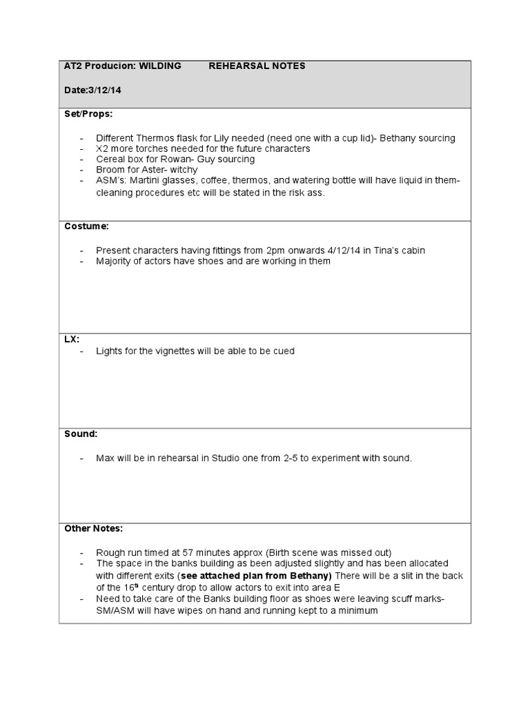 Rehearsal Notes For Blog | PDF | Nature