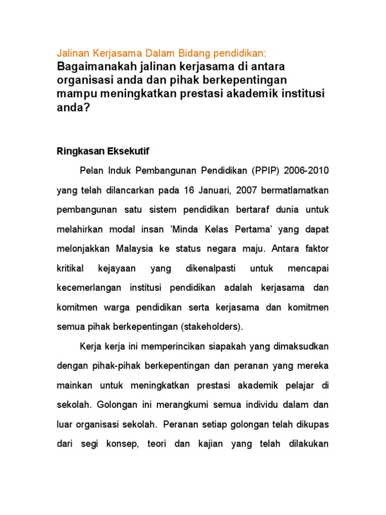 Jalinan Kerjasama Dalam Bidang Pendidikan Pdf