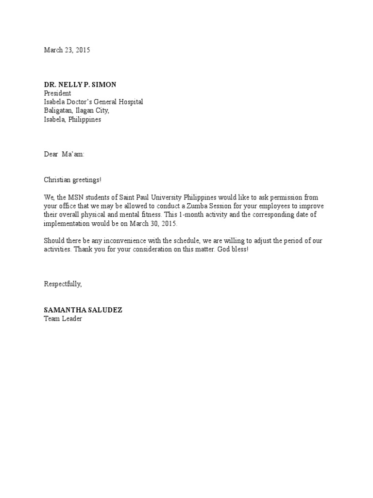 Proposal Letter - Zumba