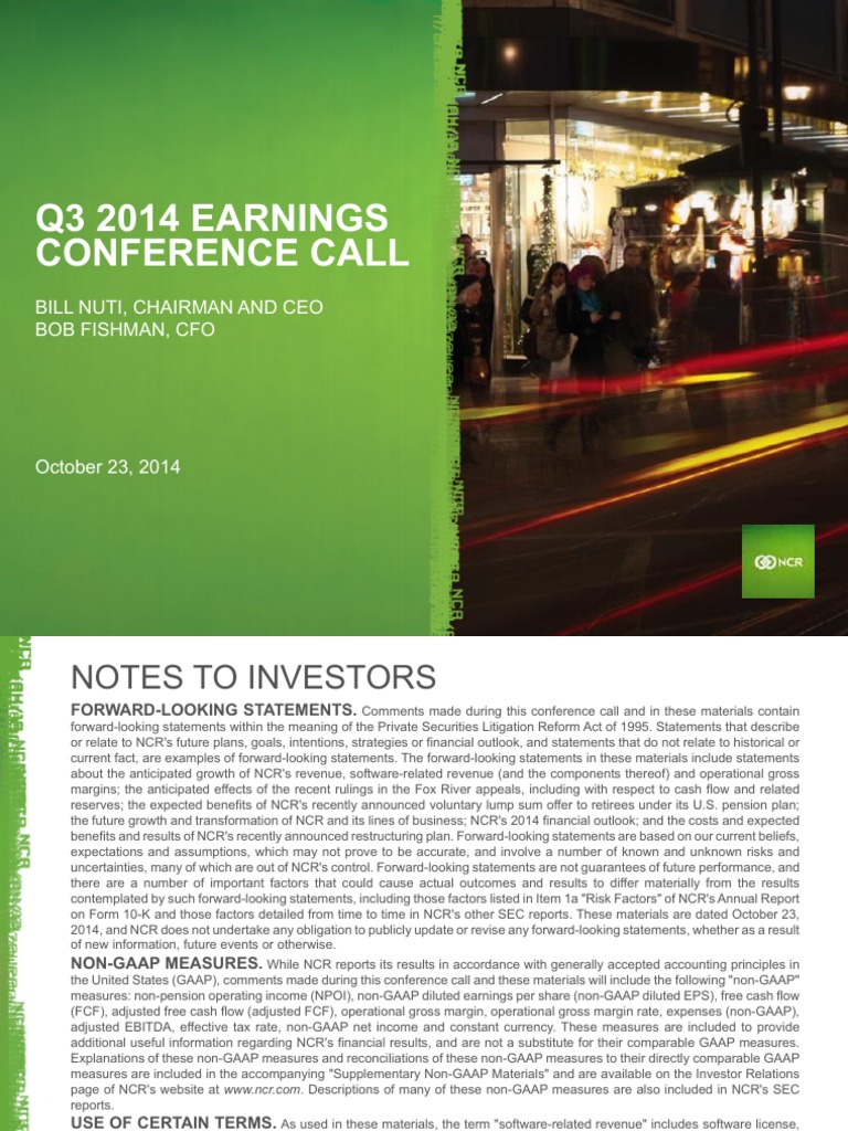 NCR Q3 2014 Earnings Conference Call | PDF | Earnings Before Interest ...