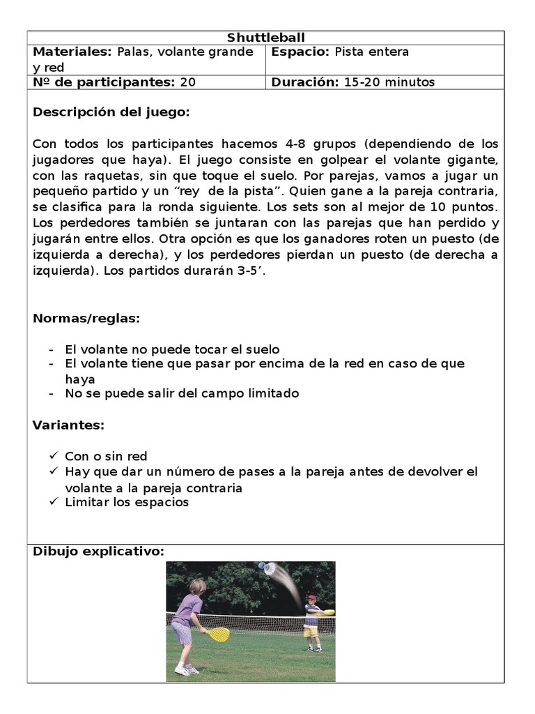 Reglas y Descripción del Shuttleball | PDF