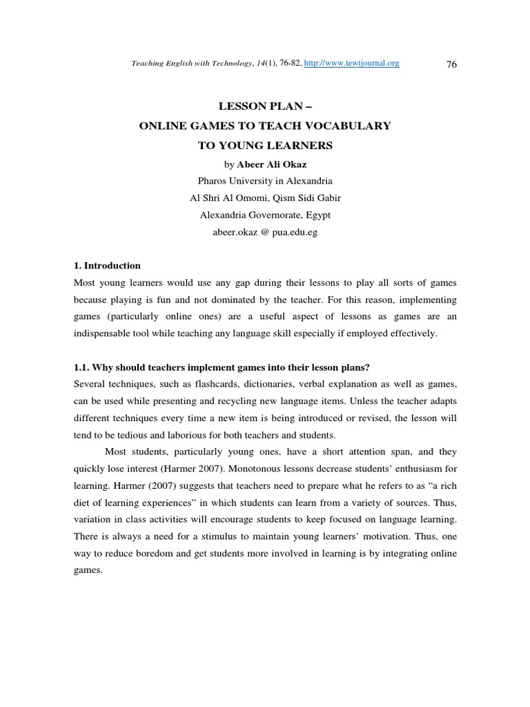 Teaching Vocabulary to Young Learners through Online Games: A Detailed ...