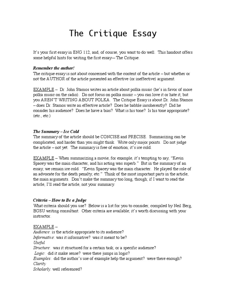 Critique Essay  PDF  Essays  Argument