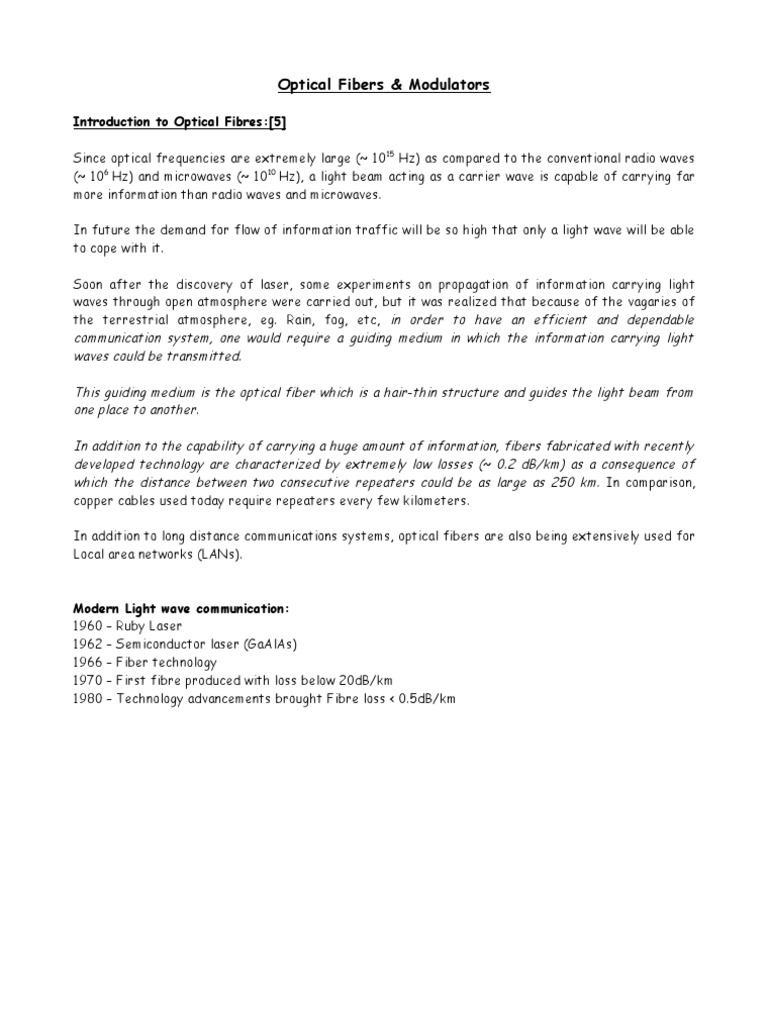 Optical Electronics and Laser Instrumentation Unit 1 PDF Optical
