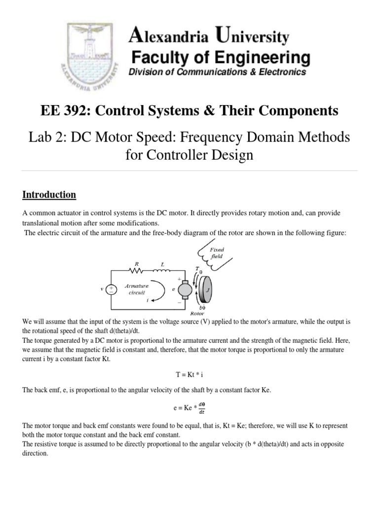 Lab 2 PDF Control Theory Electric Motor