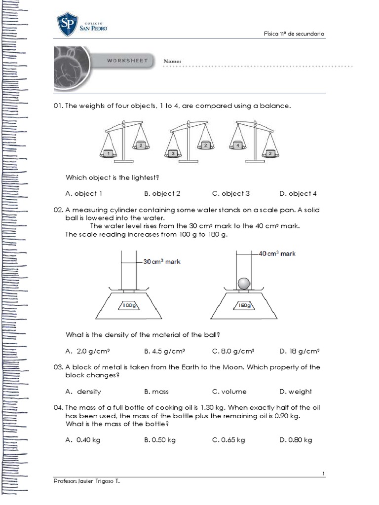 IGCSE Physics Measurement Worksheets | PDF | Density | Weight