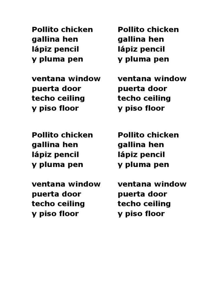 Letra de Pollito Chicken en Español | PDF