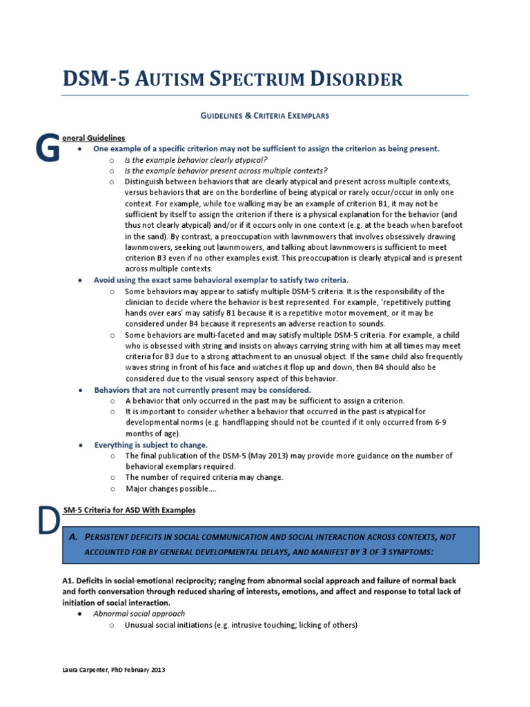 DSM-5 Autism Criteria Guidelines | PDF | Nonverbal Communication ...