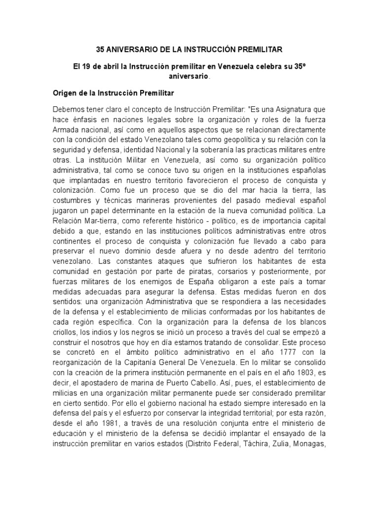 35 Aniversario de La Instrucción Premilitar | PDF | Venezuela | Militar