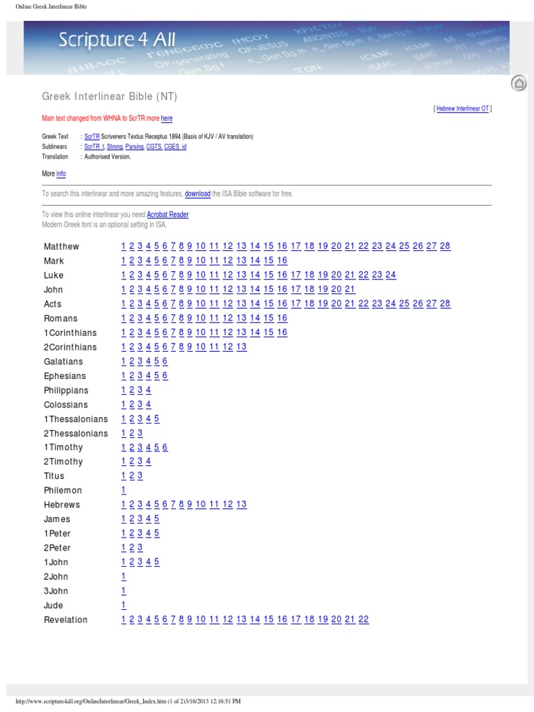 NT OnlineInterlinear Greek | PDF | King James Version | Linguistic  Morphology