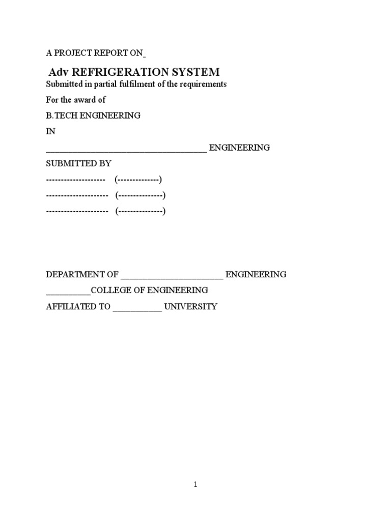 A PROJECT REPORT On ADV Refrigeration System PDF Refrigeration