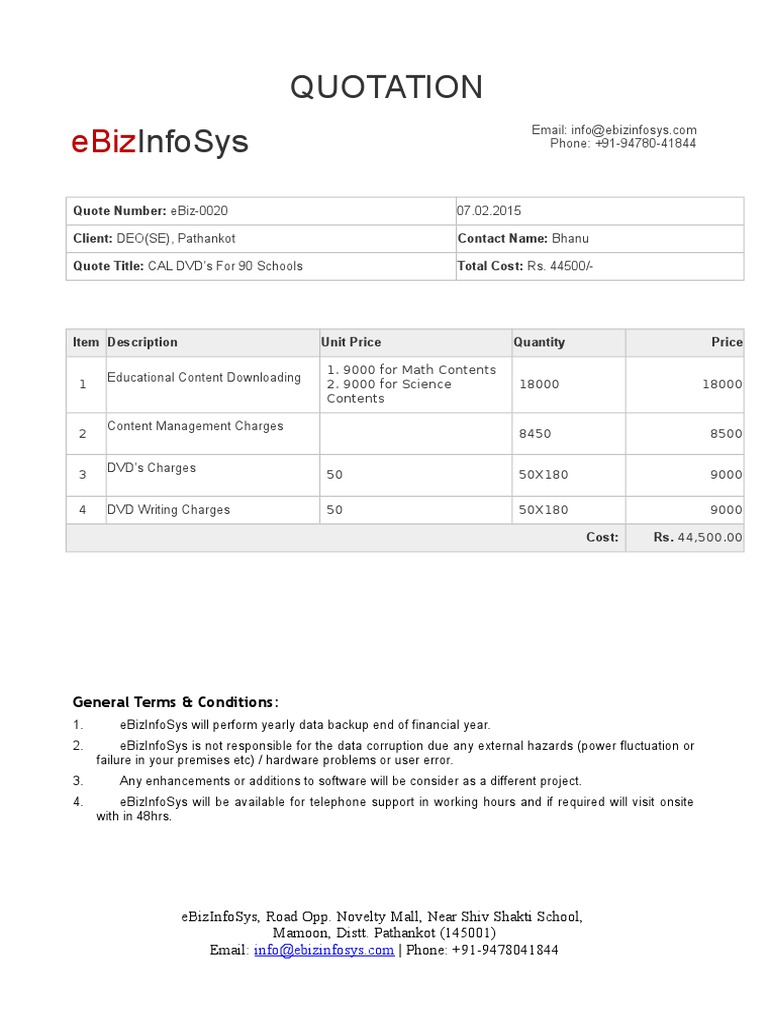 eBizInfoSys Quote for Educational DVDs | PDF