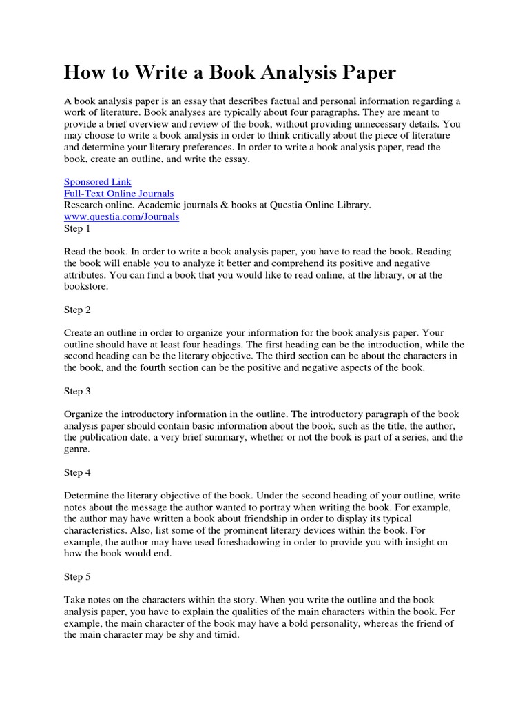 How To Write A Book Analysis Paper  PDF  Books  Essays