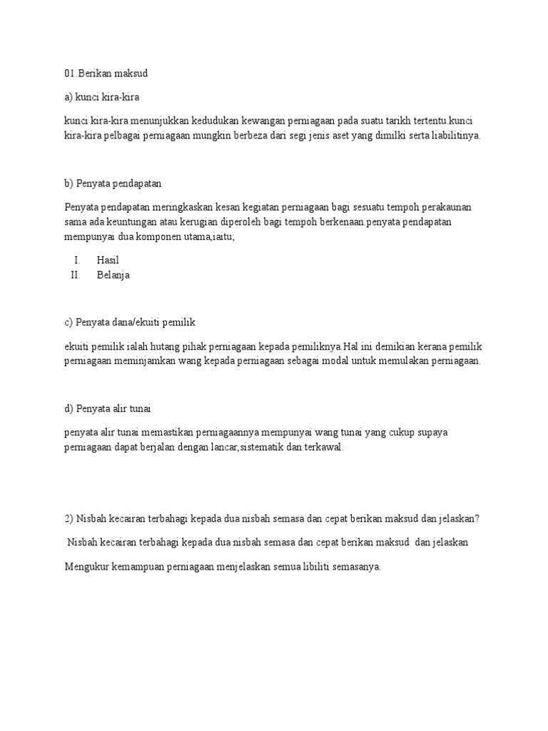 01 Berikan Maksud A Kunci Kira Kira Kunci Kira Kira Pdf