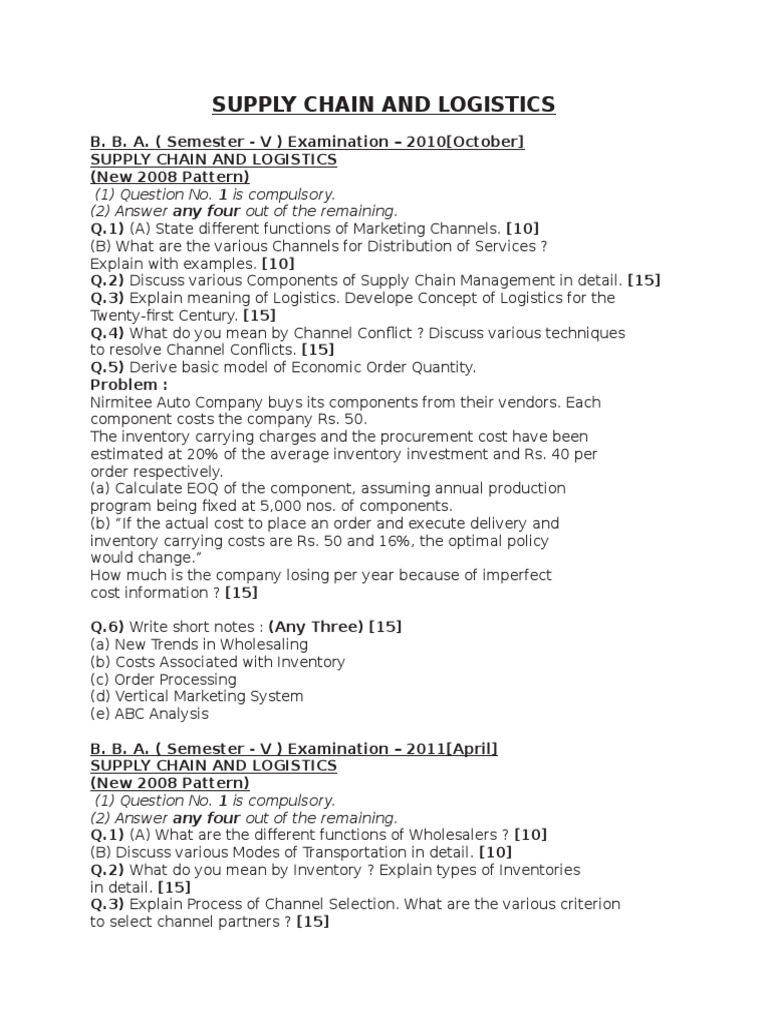Supply Chain Management Exam Insights | PDF | Logistics | Supply Chain ...