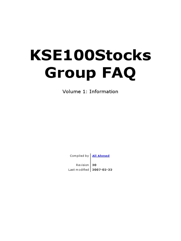 KSE Karachi Stock Exchange FAQ PDF Preferred Stock Dividend