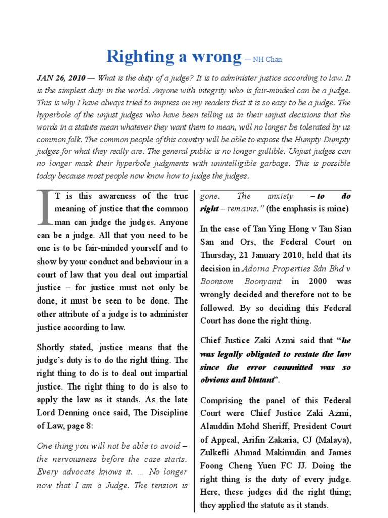 Righting A Wrong-NHChan | PDF
