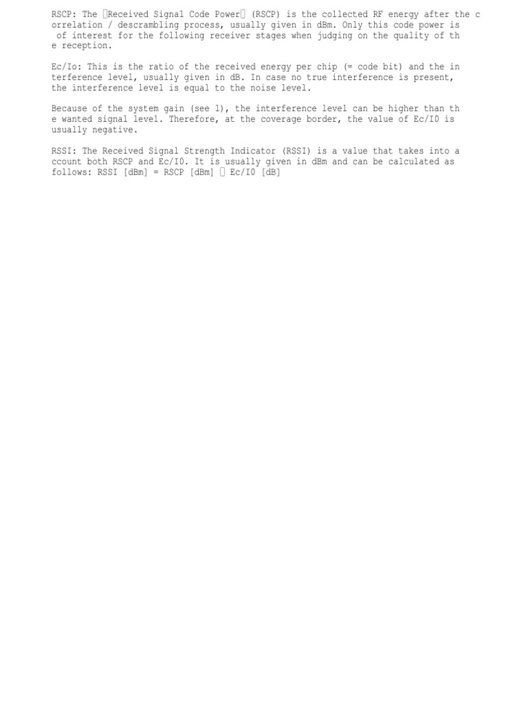 Understanding RSCP and RSSI in 3G | PDF | Decibel | Signal To Noise Ratio