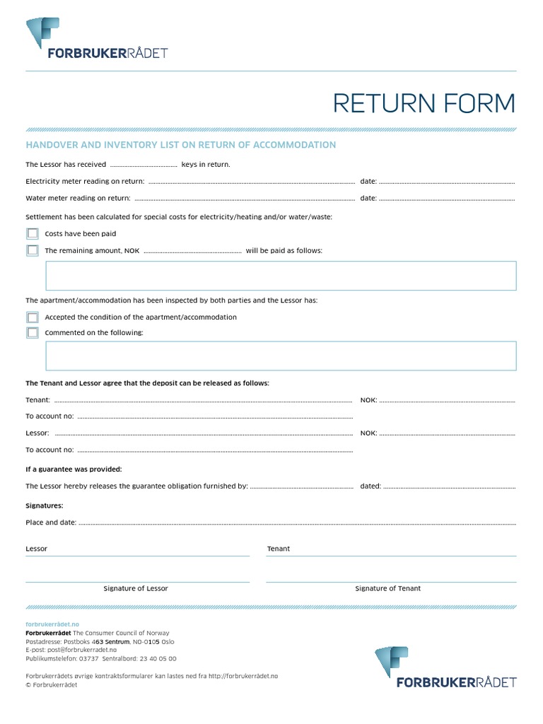 Return Form: Handover and Inventory List On Return of Accommodation | PDF