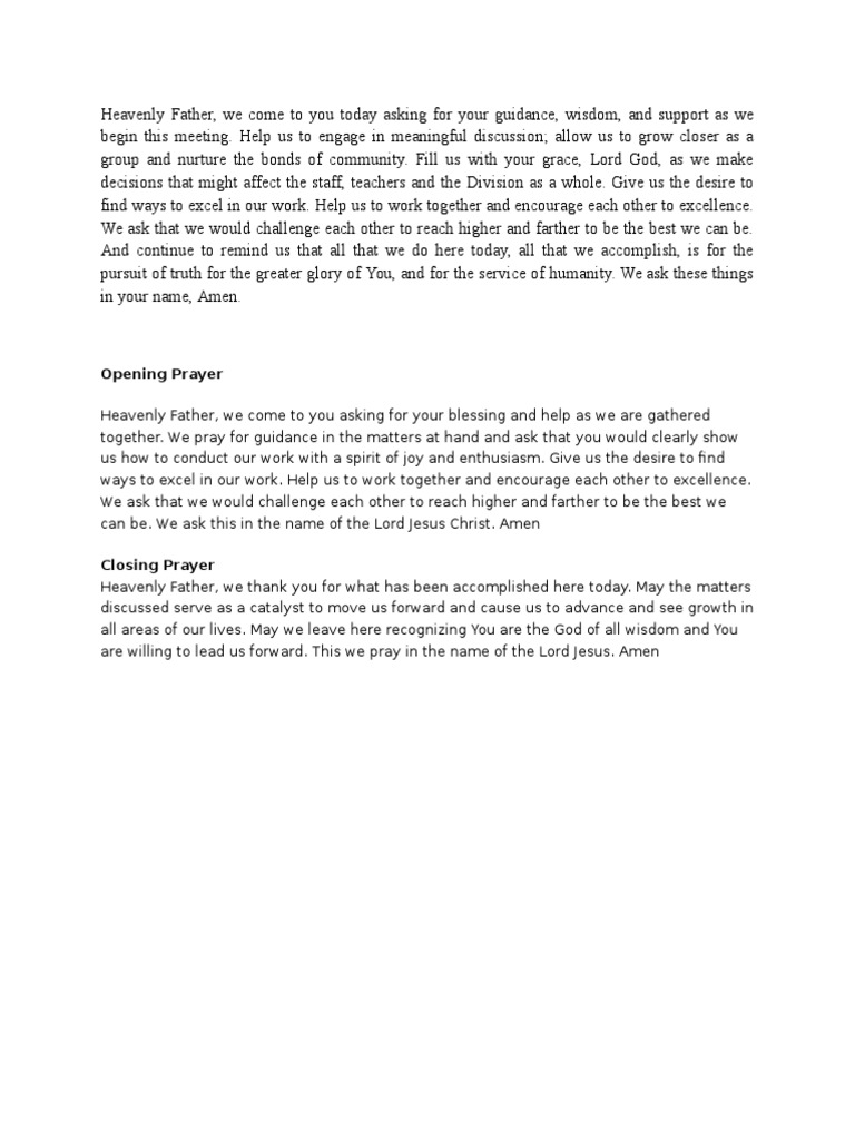 Opening and Closing Prayer | PDF | God The Father | Christian 