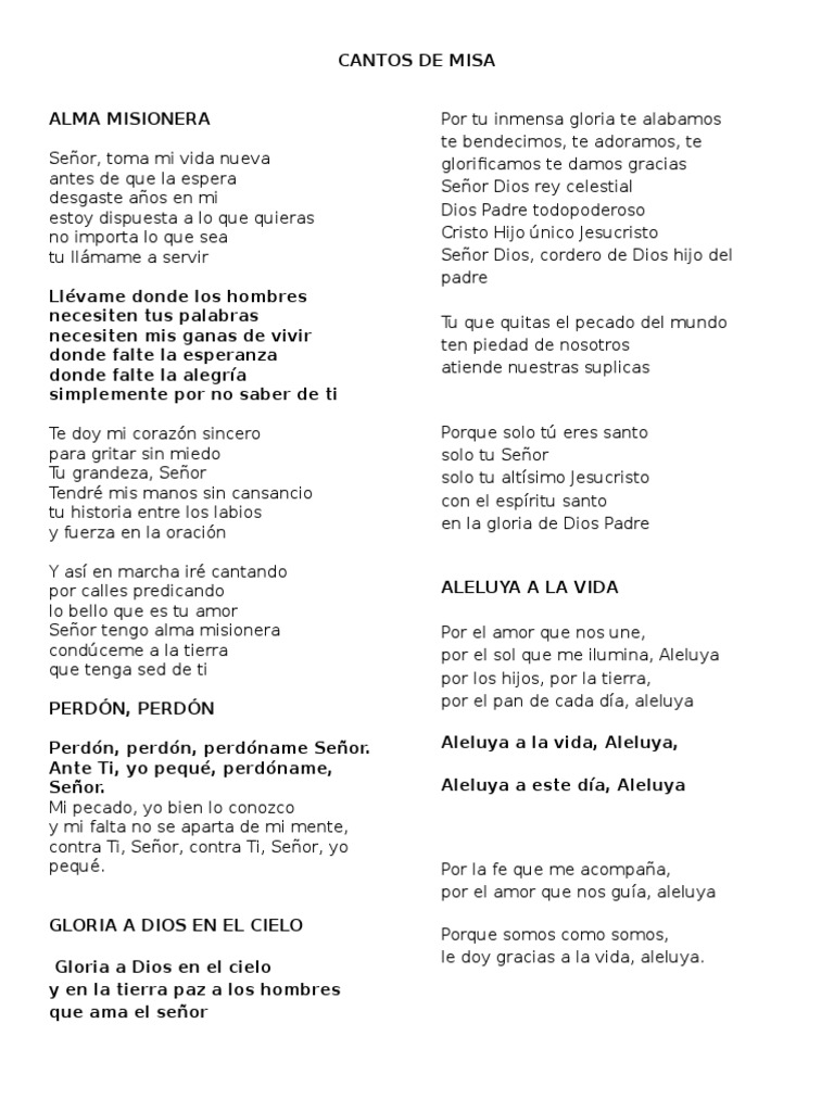 Cantos de Misa | PDF | Misa (liturgia) | Pecado