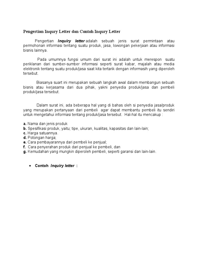 Pengertian dan Contoh Inquiry Letter | PDF | Karier & Perkembangan