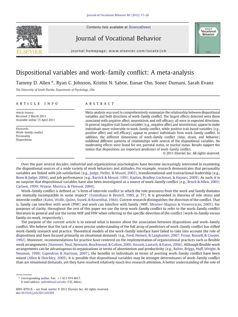 Dispositional Variables and Work-Family Conflict | PDF | Effect Size ...