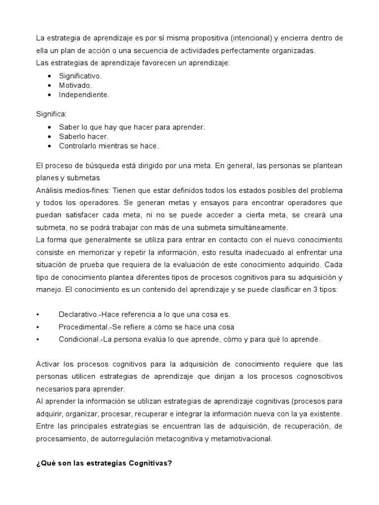 Estrategias Cognitivas | PDF | Aprendizaje | Evaluación neuropsicológica