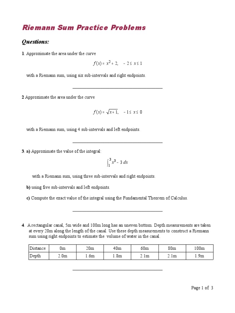 Riemann Sum Practice