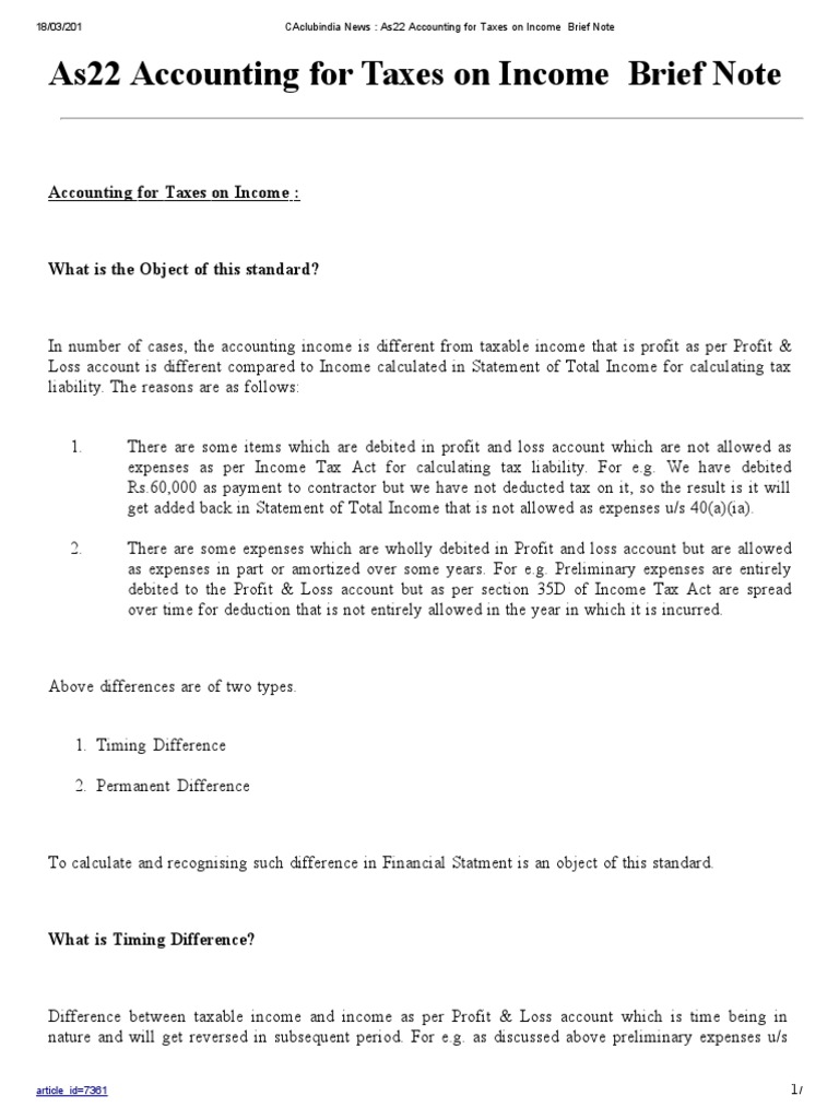 AS 22: Accounting for Deferred Taxes | PDF | Deferred Tax | Depreciation