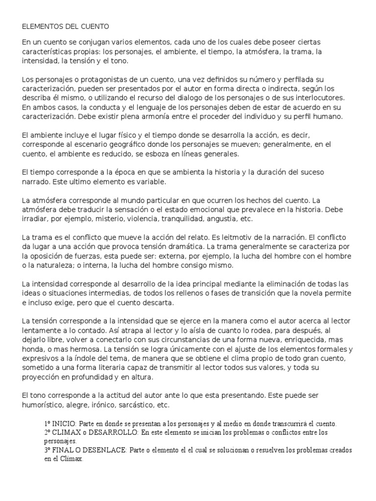 Elementos Clave del Cuento | PDF | Trama (narrativa) | Cuentos