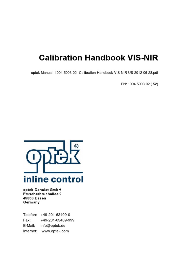 Optek Manual 1004 5003 02 Calibration Handbook VIS NIR US 20120628 Calibration