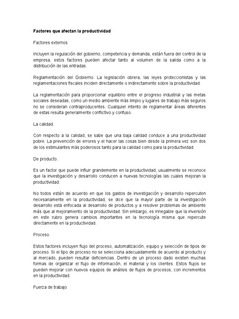 Factores que Afectan la Productividad | PDF | Mercado (economía ...