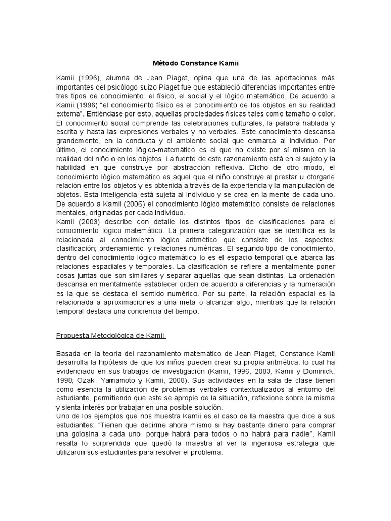 Mètodo Constance Kamii | Conocimiento | Enseñanza de matemática