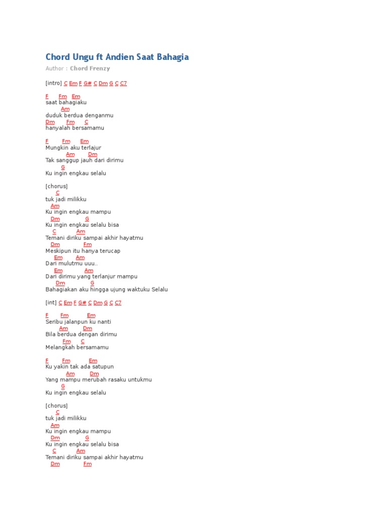 Chord Ungu Ft Andien Saat Bahagia Bentuk Musik Komposisi Musik