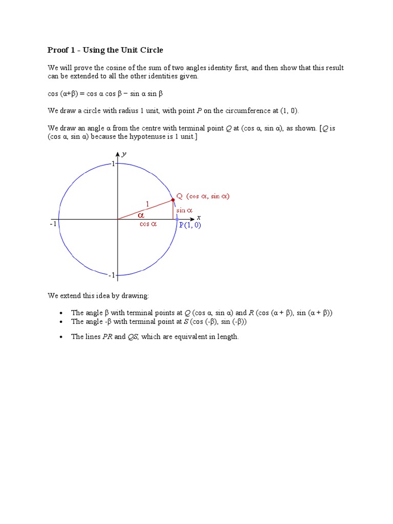Unit Circle Proof of Cosine Identities | PDF
