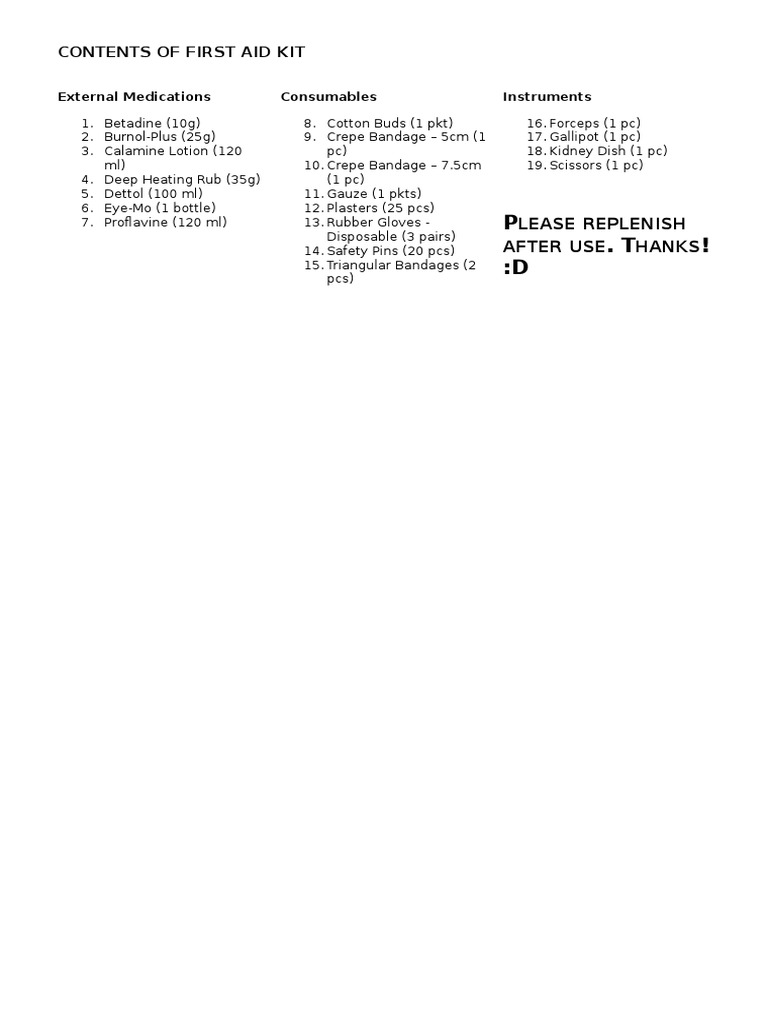Essential First Aid Kit Contents | PDF