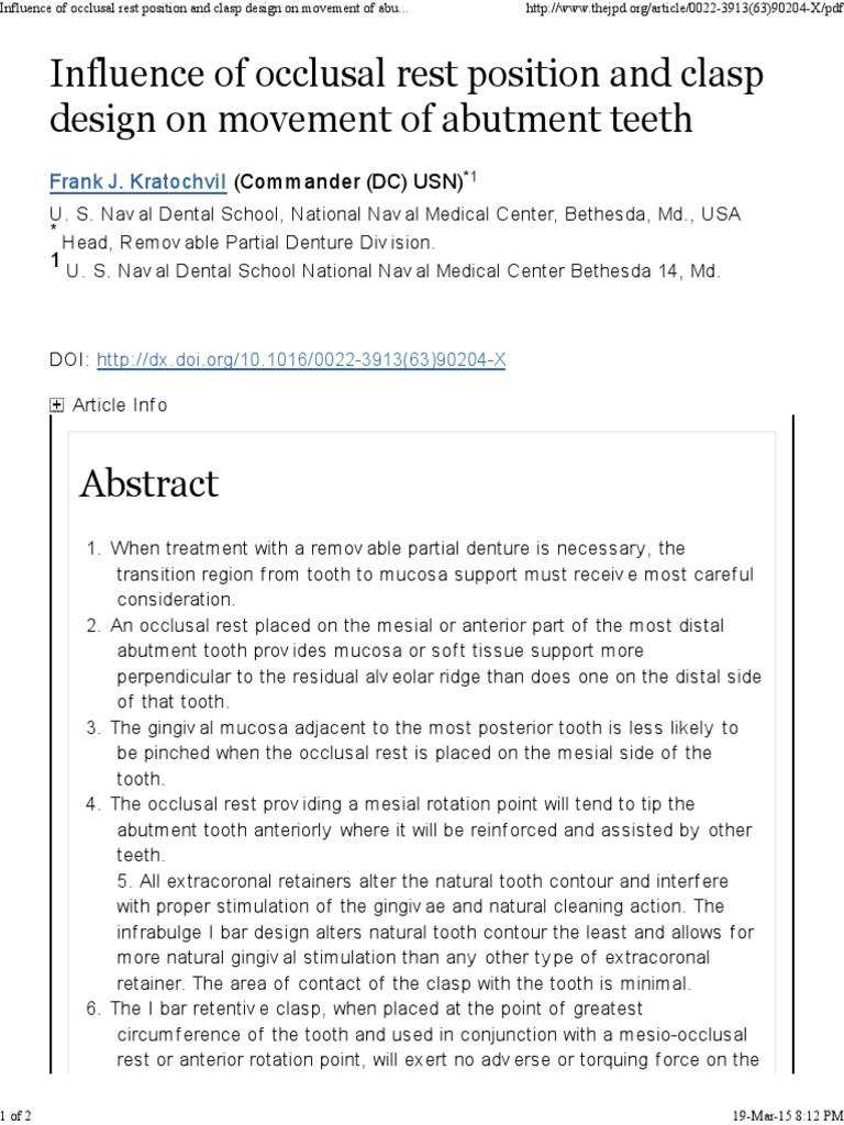 Influence of Occlusal Rest Position and Clasp Design On Movement of