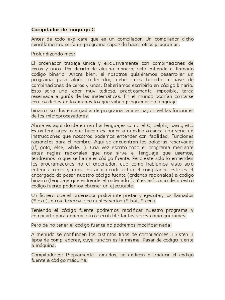 Compilador de Lenguaje C | PDF | Compilador | Lenguaje de programación
