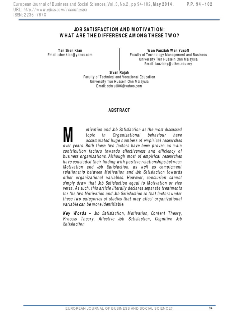 Motivation and Job Satisfaction in The Workplace | PDF | Job ...