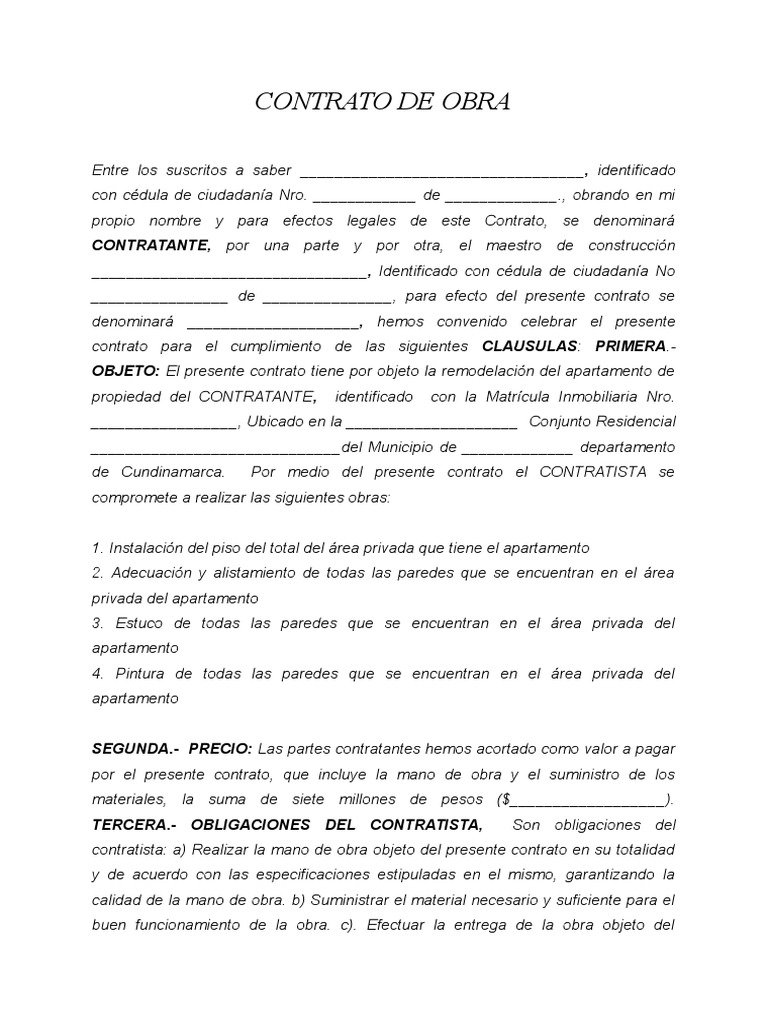 Modelo De Contrato De Obra O Labor Construccion - vrogue.co