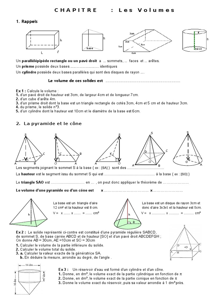 Exercices Corrigés Aires Et Volumes : 3ème Pdf 3eme Volume Section Boule Sphere Pyramide Cone JeuSetEtMath | PDF | Sphère  | Zone